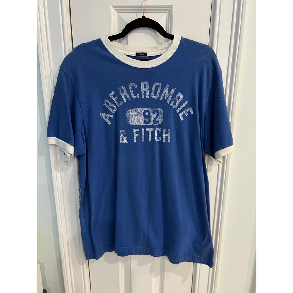 Vintage 97 Abercrombie & Fitch Ringer Shirt Mens XL Blue Muscle Fit Graphic Tee